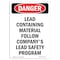 Signmission OSHA Danger Sign, 10" Height, Rigid Plastic, Portrait Lead Containing Material, Portrait OS-DS-P-710-V-1070 - alternate 1